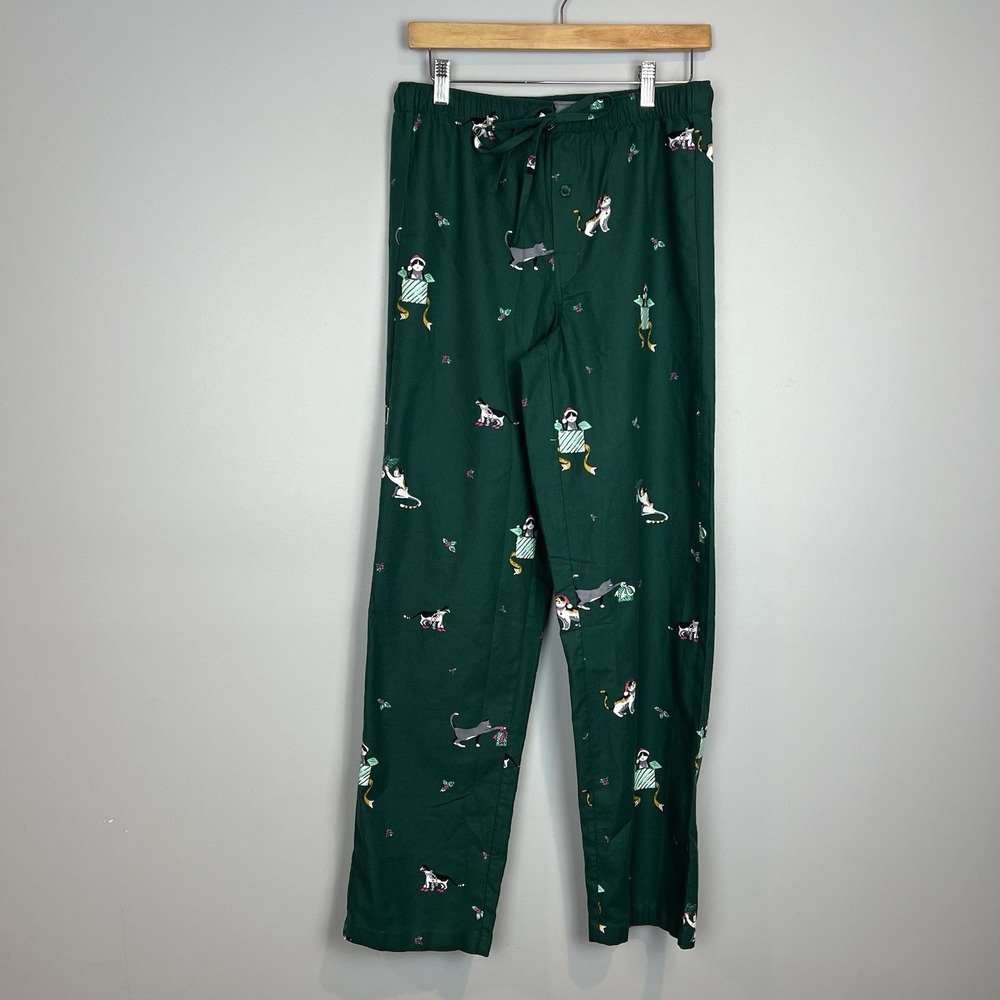Loft Green Christmas Cats Pajama Pants Womens Size Small NWT Flannel